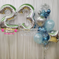 Blue Luxe (B)~ Jumbo Number & Bespoke Bubble Balloon Bouquet Set #514