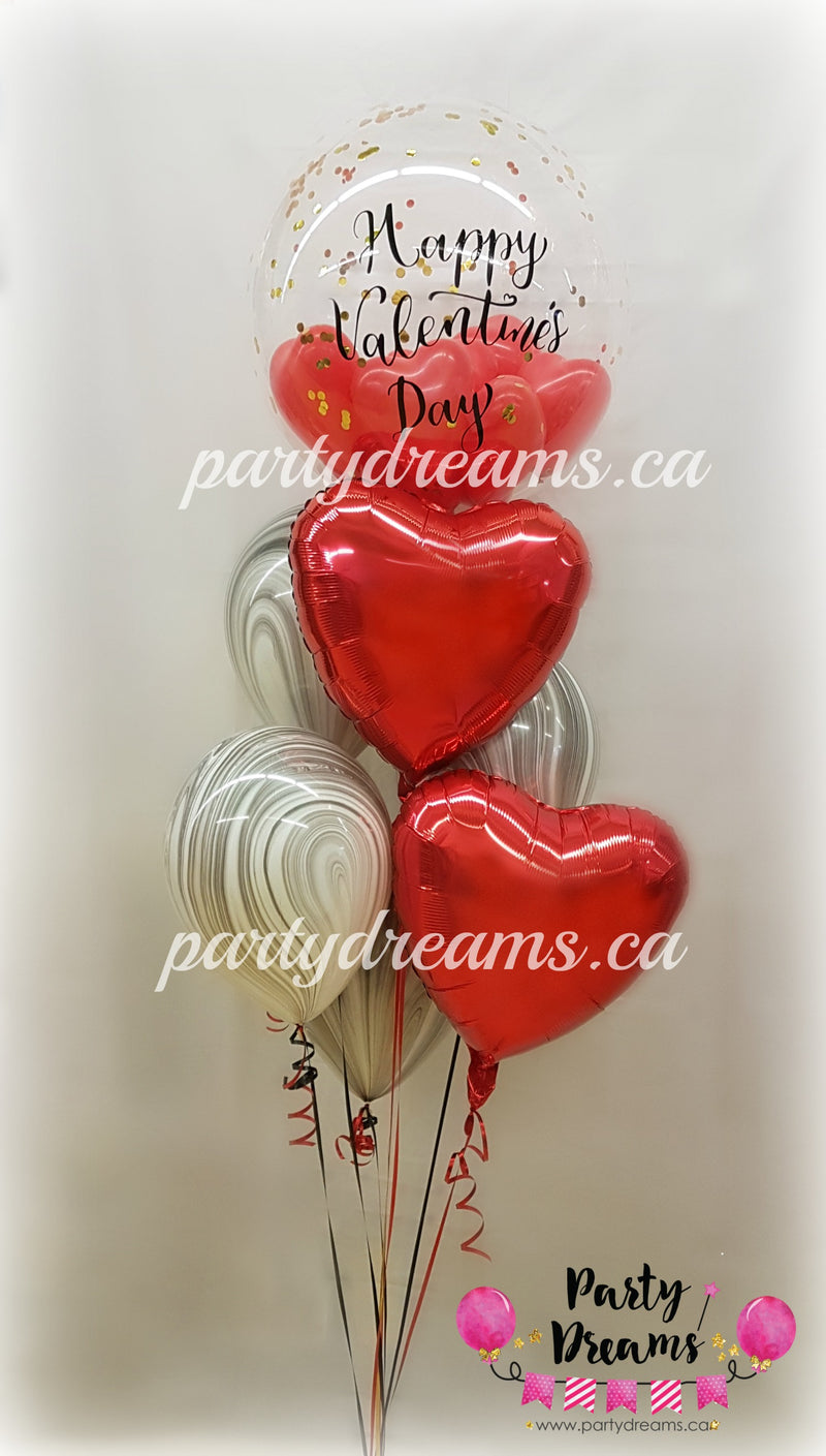 Bouquet of Balloons Happy Valentine's Day Marble Heart Trio